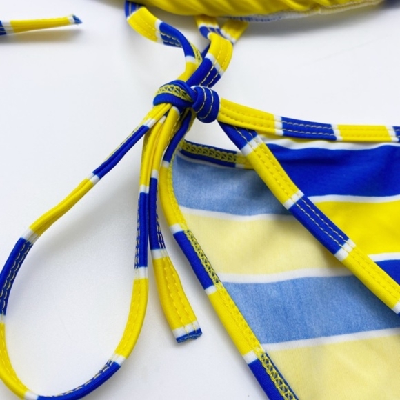 🙋🍍Classic String Bikini OS Stripes Blue Yellow - Picture 2 of 3